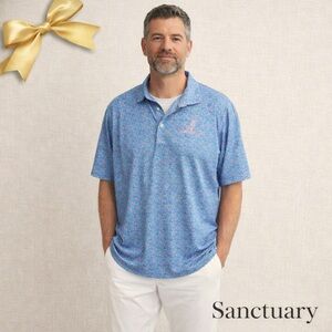 Sanctuary Floral Polo Shirt  XXL Tall Blue Pink Stretch
